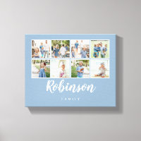 Monogramado 8 Photo Family Collage Light Blue