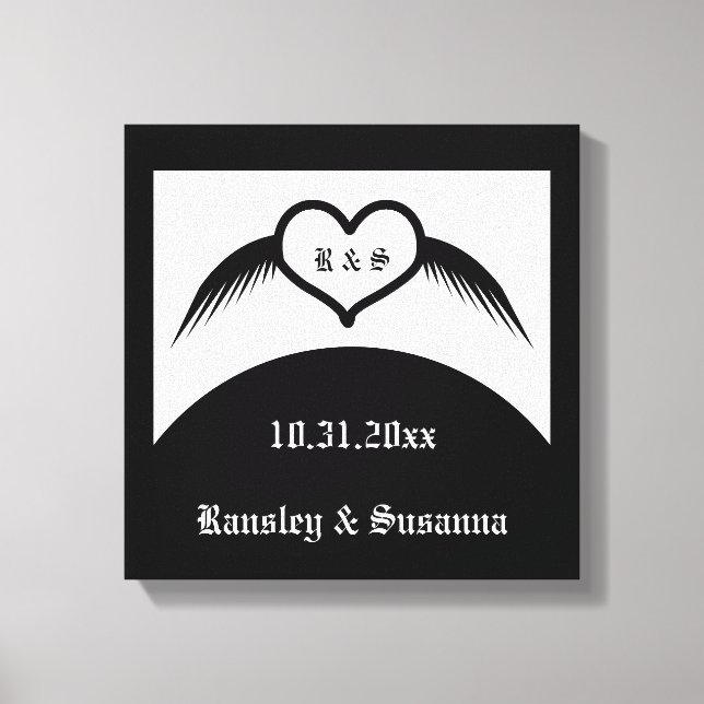 Lienzo Monogramado Boda gótico Personalizado del corazón  (Anverso)