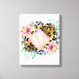 Lienzo Monogramado rosa rosado de bonito Girly Leopard Pr