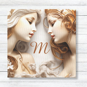 Lienzo Monogramo de oro y ángeles de marfil