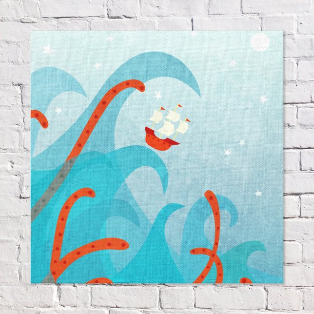 Lienzo Monstruo marítimo de barcos de vela (Sailing Boat and Sea Monster fun wall art)