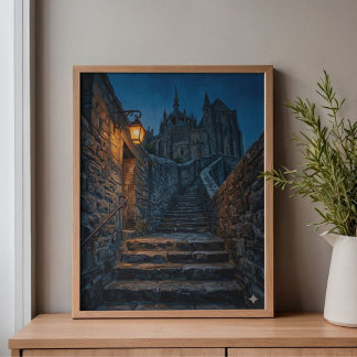 Lienzo Mont Saint-Michel Twilight Lantern Art