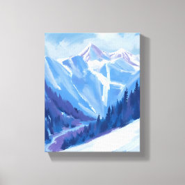 Lienzo Montaña de esquí | Cordillera de acuarela azul