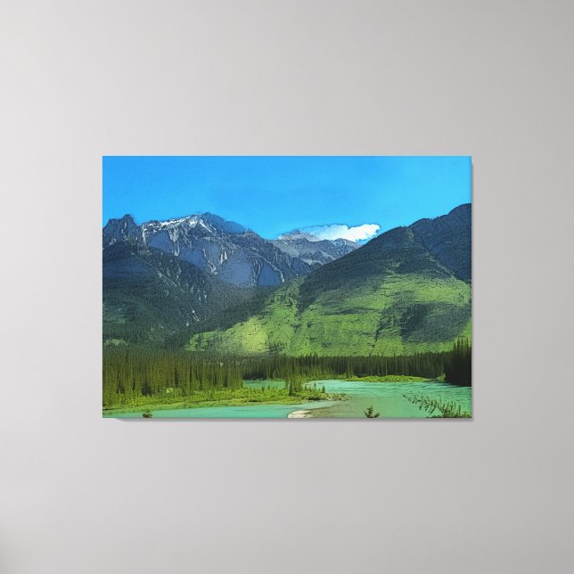 Lienzo Montaña del castillo y río Bow, Banff Alberta (Anverso)