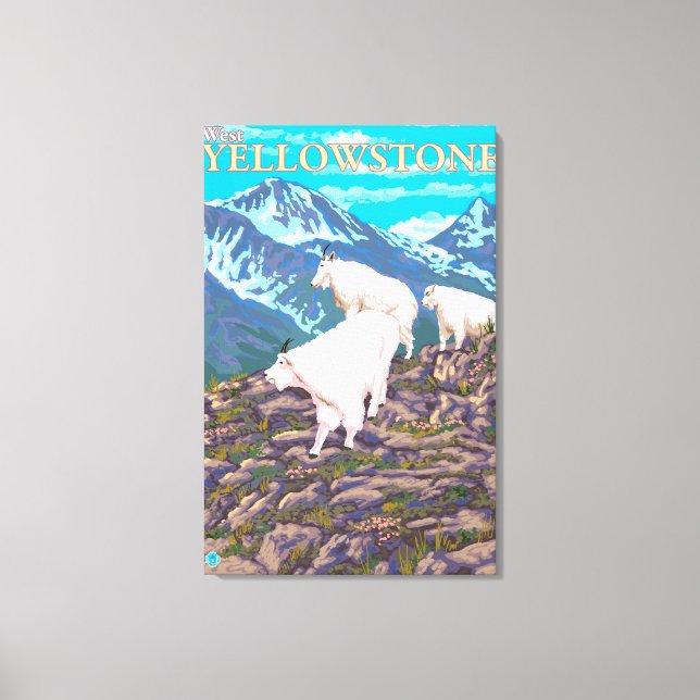 Lienzo Montaña Goats Scene - West Yellowstone, MT (Anverso)