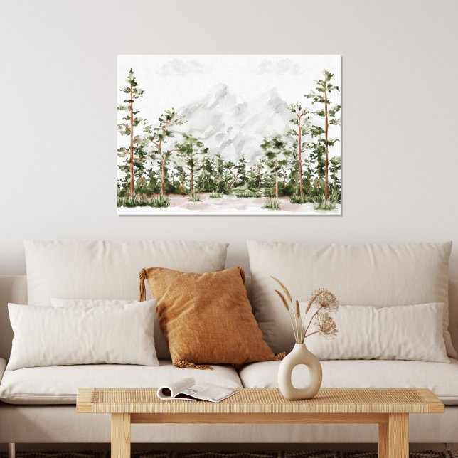Lienzo Montaña y bosque en acuarela (In situ living room)