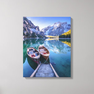 Lienzo Montañas de la dolomía del lago el   Braies,