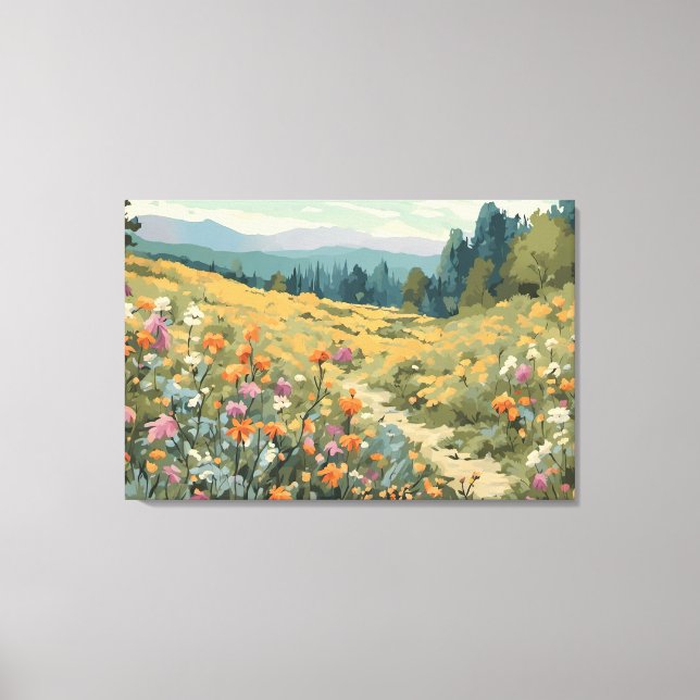 Lienzo Montañas del Campo de las Flores Silvestres Escena (Anverso)