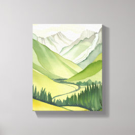 Lienzo Montañas exuberantes | Paisaje acuático verde
