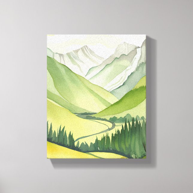 Lienzo Montañas exuberantes | Paisaje acuático verde (Anverso)