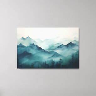 Lienzo Montañas místicas en la niebla y bosque encantado