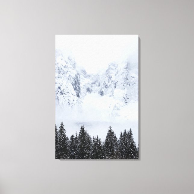Lienzo Montañas nevadas y bosque de abetos (Anverso)