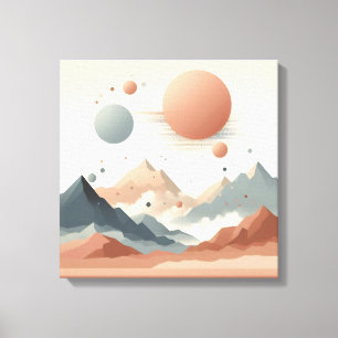 Lienzo Montañas Surrealistas Flotantes con Orbes Solares 