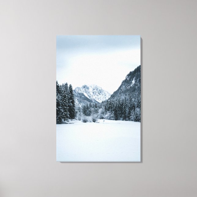 Lienzo Montañas y lago congelado en Zgornje Jezersko, Slo (Anverso)