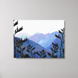 Lienzo Montañas y linos, estallido-arte de Nueva Zelanda
