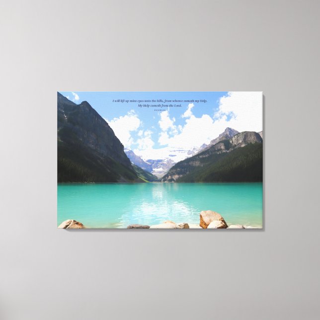 Lienzo Montañas y paisajes del lago Foto Psalm 121 (Anverso)