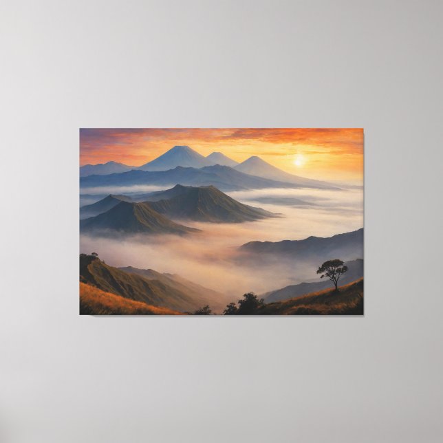 Lienzo Monte el rango de Bromo con nubes bajas (Anverso)