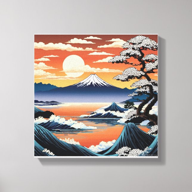Lienzo Monte Fuji tranquilo al atardecer (Anverso)