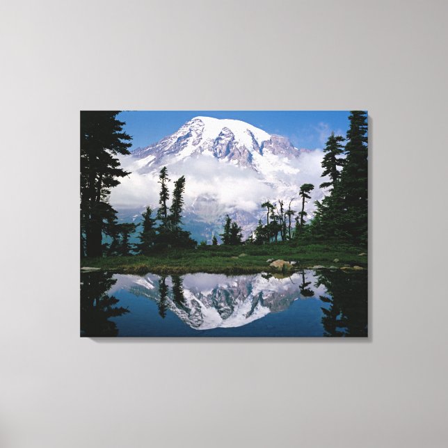 Lienzo Monte Rainier reflejado en un lago de montaña (Anverso)
