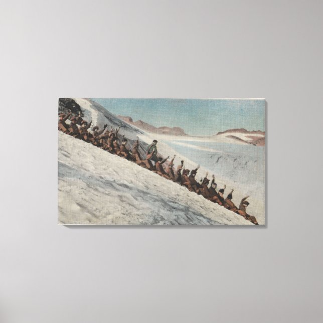 Lienzo Monte Rainier, WA - Línea de gente durmiendo en (Anverso)