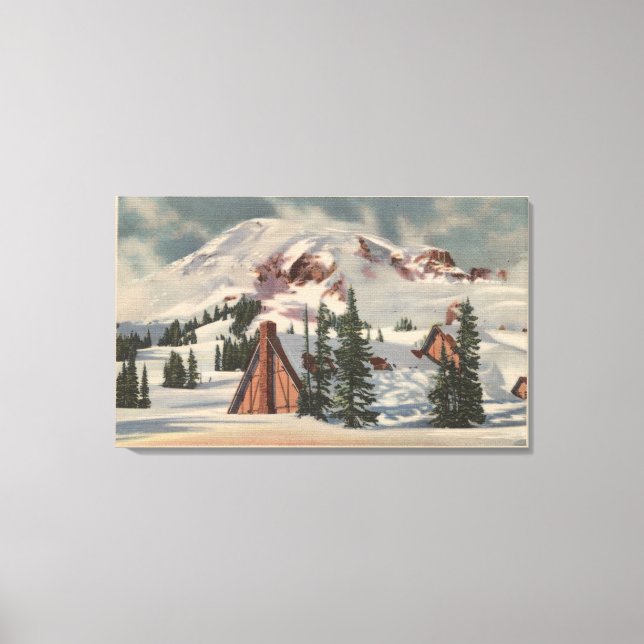 Lienzo Monte Rainier, WA - Paradise Inn a pie (Anverso)