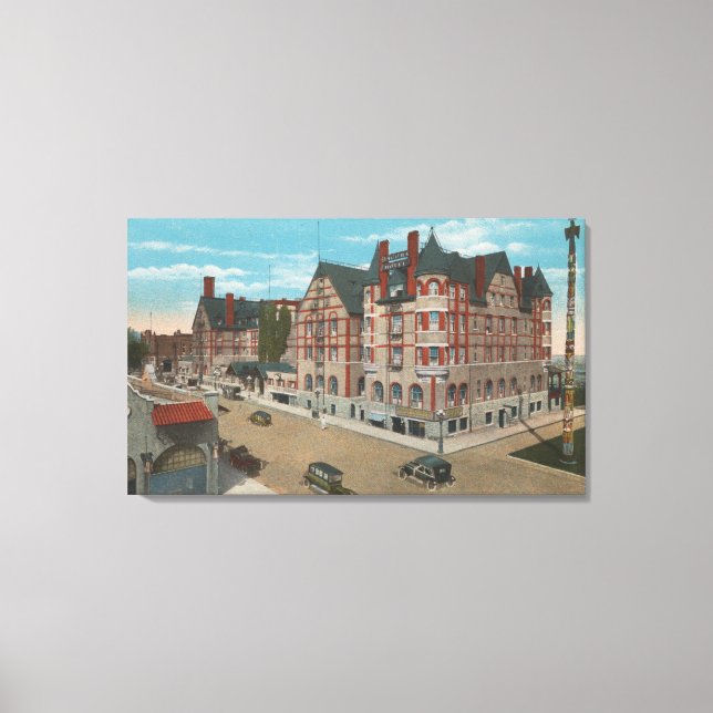 Lienzo Monte Rainier, WA - Vista del Hotel & Spa Tacoma (Anverso)