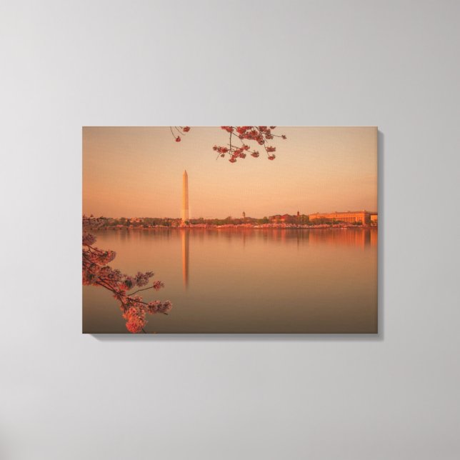 Lienzo Monumento a Washington Sakura al atardecer. (Anverso)