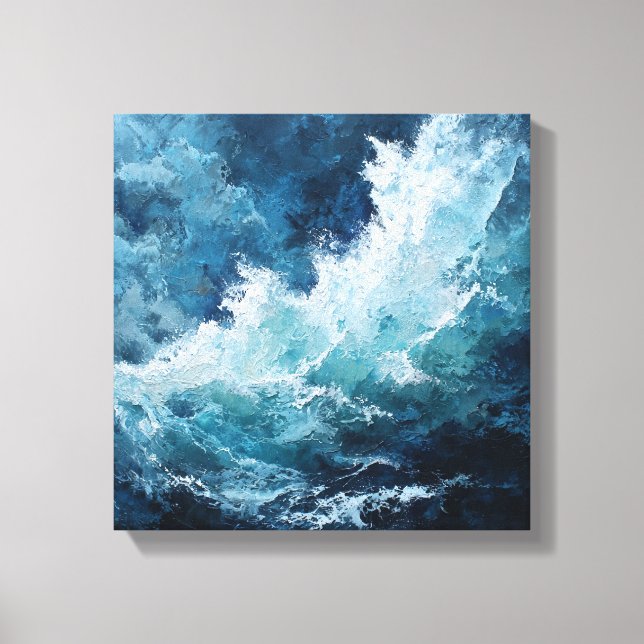 Lienzo Moody Deep Blue Sea | Expressionist Impasto Wave  (Anverso)