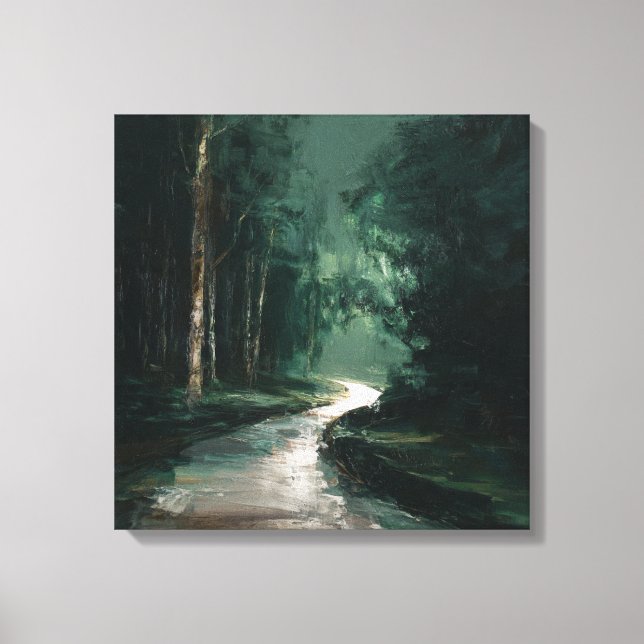 Lienzo Moody Emerald Forest Path Oil Painting Canvas Art (Anverso)