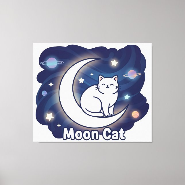 Lienzo Moon Cat Wall Art – Magical Cat on Crescent Moon P (Anverso)