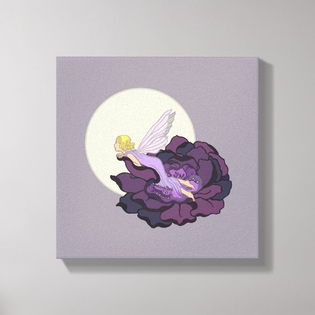Lienzo Moon Gazing Purple Flower Fairy Evening Sky (Anverso)