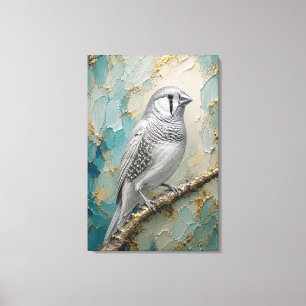 Lienzo Moonlight Silver Finch – Luxe Metallic Impasto
