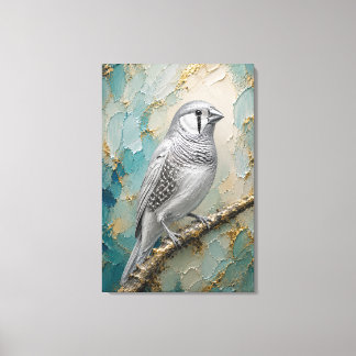 Lienzo Moonlight Silver Finch – Luxe Metallic Impasto
