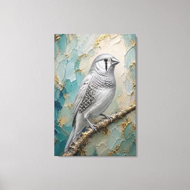 Lienzo Moonlight Silver Finch – Luxe Metallic Impasto (Anverso)