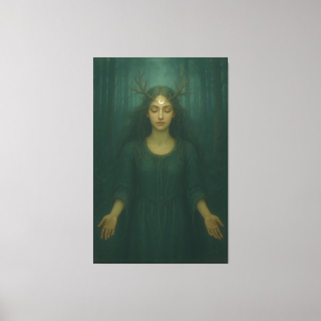 Lienzo Moonlit Antler Priestess II – Forest Mystic Goddes (Anverso)