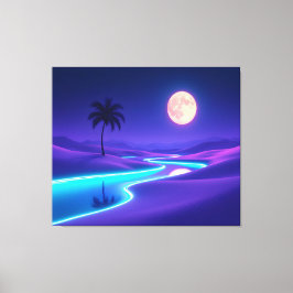 Lienzo Moonlit Blue Oasis – Dreamy Desert Night Landscape