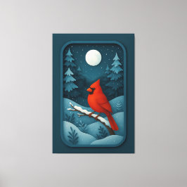 Lienzo Moonlit Cardinal in Winter Forest