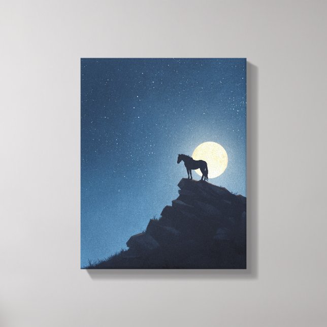 Lienzo Moonlit Horse Cliff Silhouette Art (Anverso)