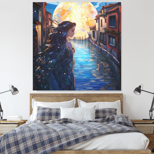 Lienzo Moonlit Muse in Venice – Fantasy Canvas Wall Art (Insitu(Dormitorio))
