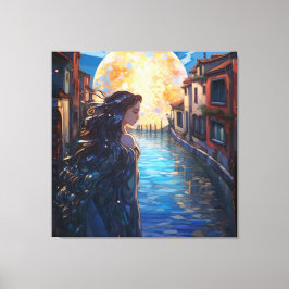 Lienzo Moonlit Muse in Venice – Fantasy Canvas Wall Art