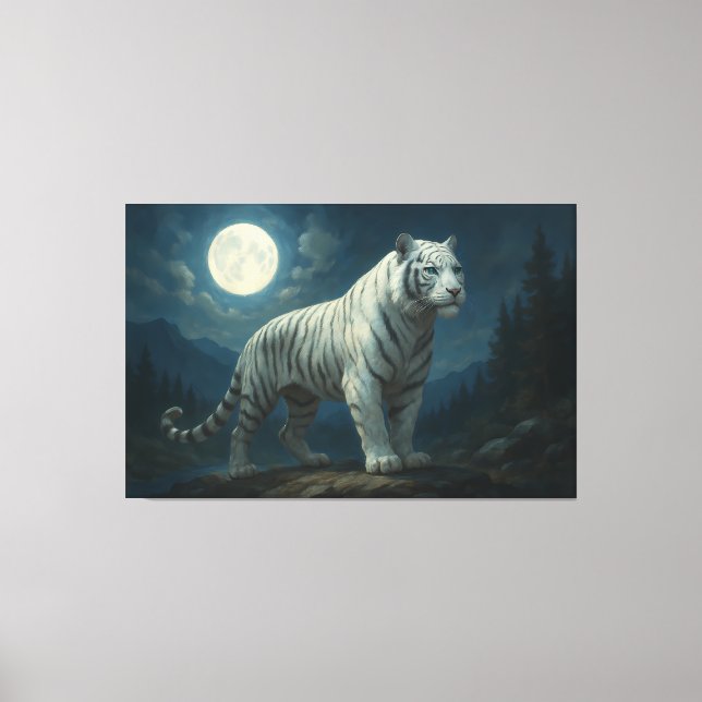 Lienzo Moonlit Sovereign White Tiger | ManJiangHong Fine  (Anverso)
