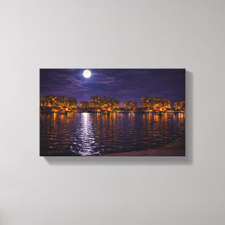 Lienzo Moonlit Waterfront Cityscape Canvas Print | Night 