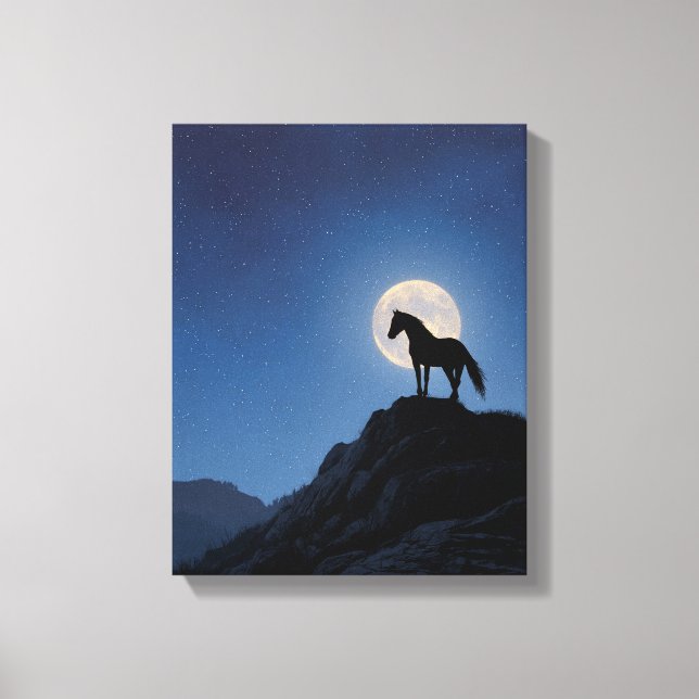Lienzo Moonrise Horse Cliff Silhouette Art (Anverso)