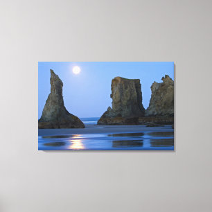 Lienzo Moonset, Bandon Beach, Oregón.