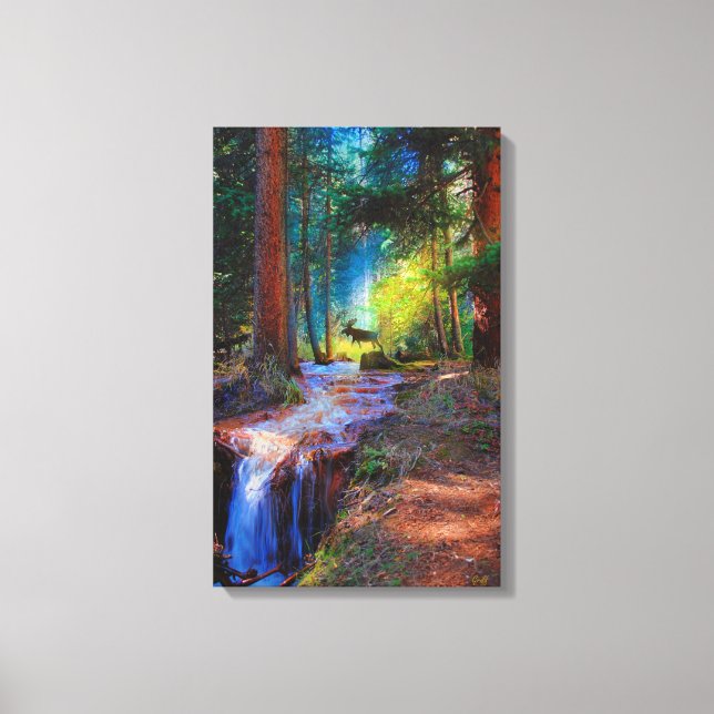 Lienzo Moose Crossing High Mountain Stream (Anverso)