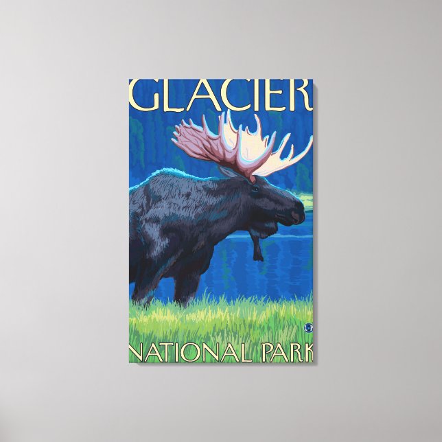 Lienzo Moose de noche - Parque Nacional Glacier, MT (Anverso)
