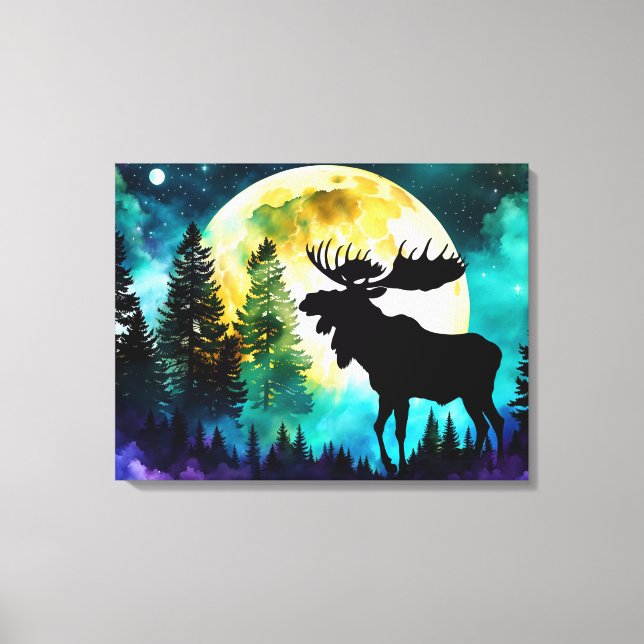 Lienzo Moose en el bosque Luna llena (Anverso)