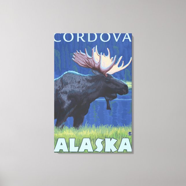Lienzo Moose en la noche - Córdova, Alaska (Anverso)