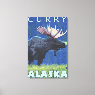 Lienzo Moose en la noche - Curry, Alaska