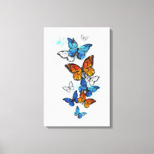 Lienzo Morfo y monarca de las mariposas voladoras